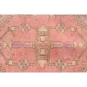 พรมตุรกีขนาด 3.3x10.4 ฟุต, พรมวินเทจ, พรมขนสัตว์ลายทางสีชมพู - Product Image 5