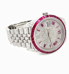 Reloj de pulsera de diamante natural con esfera Rosa helada de excelente calidad con esfera De fecha disponible a un precio asequible - Product Image 1