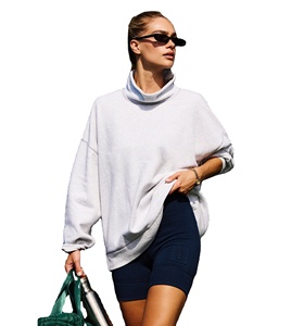 Sweat-shirt molletonné en coton surdimensionné à col montant pour femme, style décontracté, hiver, personnalisé OEM, haute qualité - Product Image 1