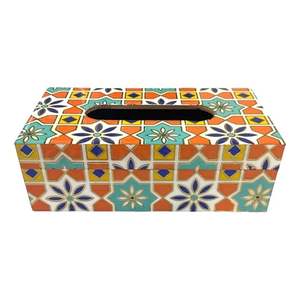 Porte-boîte à mouchoirs en bois imprimé artisanal vintage avec un design folklorique indien élégant pour salon artistique au prix le plus bas - Product Image 3