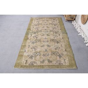 Alfombra de lana Vintage hecha a mano, diseño de patchwork Floral verde Beige, 3,8x6,6 pies, rectángulo clásico para entrada, dormitorio, látex de felpa - Product Image 1