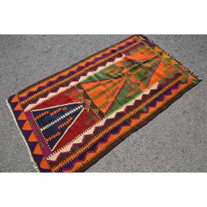 Tapis turc anatolien vintage vert orange 3.4x5.7 pieds classique grande surface Rectangle Patchwork Design laine Latex pour une utilisation dans le couloir - Product Image 2