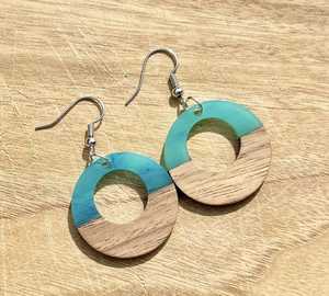 Elegant Handmade <b>Earrings</b> in Mango Wood and Resin with Intricate Swirl Carving and Color Variants Perfect Gift for Her - Product Image 3
