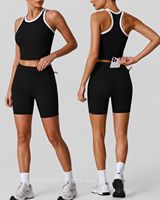 Ensemble de yoga taille haute pour femme, débardeur sans manches et short de cyclisme rehausseur de fessiers, tenue d'entraînement ultra-élastique à séchage rapide pour la course à pied