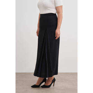 Vintage <b>Black</b> <b>Pencil</b> <b>Skirt</b> with Slit Knee-Length Empire Waist Breathable Knit Blend - Product Image 2
