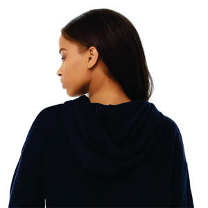 Sudadera con capucha de lana recortada para mujer Dobladillo crudo Hombro caído 52% Airlume Peinado y algodón hilado en anillo 48% Poly Navy Pullover Style - Product Image 6