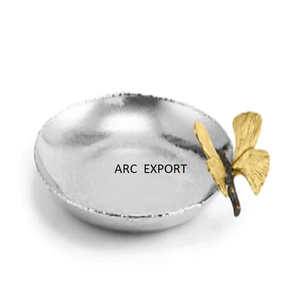 ชามแปะก๊วยทรงกลมเคลือบเงาทำจากอลูมิเนียมสีเงินพร้อมผีเสื้อที่ออกแบบมาเพื่อจัดงานแต่งงานและงานเลี้ยงรีสอร์ท - Product Image 1