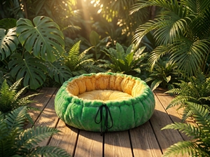 Cama Redonda Premium para Gatos Amistar ForestGold XL – Peluche Sintético Verde Brillante e Interior Dorado Cálido, 102 cm - Product Image 5