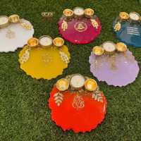 Plateau de prière décoratif artisanal en résine écologique, style ange, pour le festival Diwali, idéal pour offrir au temple
