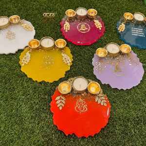 Plato Decorativo de Resina Epoxi Ecológica para Puja, Plato de Puja para el Festival de Diwali, Rituales del Templo en el Hogar, Regalos, Adoración Festiva - Product Image 5