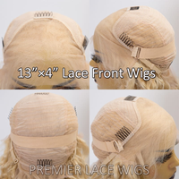 Perruques Lace Front 13"x4" en Cheveux Humains Remy Vierge Indiens Blond 613, Ondulation Body Wave, Double Trame Cousue à la Machine, Pré-collées, Pré-épilées