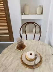 ที่รองแก้วหวายธรรมชาติสานด้วยผิวเรียบเนียนเหมาะสำหรับบ้านและห้องครัวถ้วยน้ำชาอุปกรณ์เสริมกาแฟสีน้ำตาลอ่อน - Product Image 3