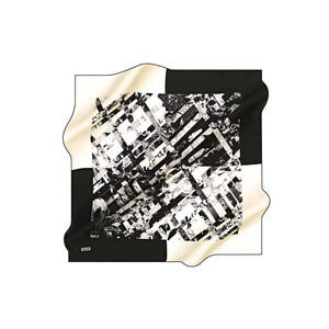 Designer Satin Scarf with Geometric Dot Pattern Black and White Square - Product Image 2