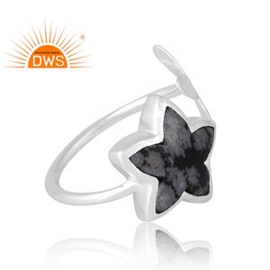 Latest Selling 925 Sterling Silver Natural Snowflake <b>Obsidian</b> Gemstone Ring Custom <b>Jewelry</b> For Women Gift For Her - Product Image 4