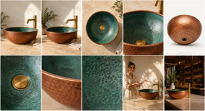 DIVRIS DRC-2020 Évier en cuivre martelé fait main, vasque simple, ronde, rustique, pour cuisine, à poser sur comptoir, finition mate 17 - Product Image 3