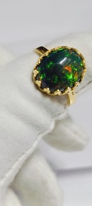 AA Fine <b>Rings</b> High Quality 925 Sterling Silver Gold Plated <b>Vintage</b> Engagement <b>Ring</b> Natural Black <b>Opal</b> Multi Fire Bezel Set - Product Image 2