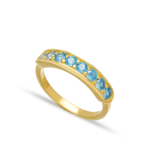 Blue Zircon Stone Aquamarine <b>CZ</b> Band <b>Ring</b> Handmade Turkish Wholesale Elegant Simple 925 Sterling Silver Jewelry - Product Image 1