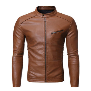 Veste imperméable, respirante et coupe-vent en cuir véritable de qualité supérieure pour homme, pour l'automne et l'hiver, avec col montant, style moto et motard - Product Image 2