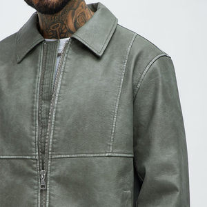 Veste en cuir PU personnalisée pour hommes Veste d'hiver à fermeture éclair Veste en cuir à col de moto pour hommes 2025 - Product Image 2