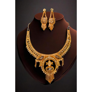 Ensemble de boucles d'oreilles collier de haute qualité avec plaqué or 22 carats Style unique femmes porter collier boucles d'oreilles ensemble bijoux - Product Image 1