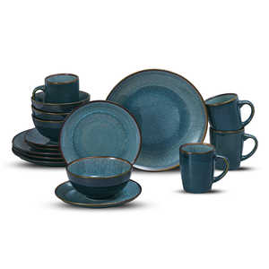 Service de table en céramique en grès de 16 pièces pour 4 personnes, kit de tasses et d'assiettes à glaçure réactive pour hôtels et service à domicile - Product Image 1