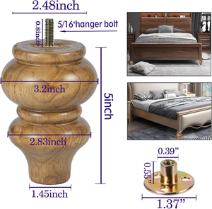 Nouvelle conception, fabrication directe d'usine, ODM OEM, pieds de canapé carrés en bois massif de style antique, pièces de base robustes pour accessoires de meubles - Product Image 6