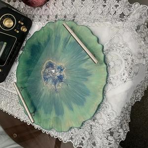 Plat en résine à motifs colorés, sans danger pour les aliments, OEM, plateau de service en polyrésine pour la maison, pour salade de fruits, plat de légumes, bol en résine - Product Image 4