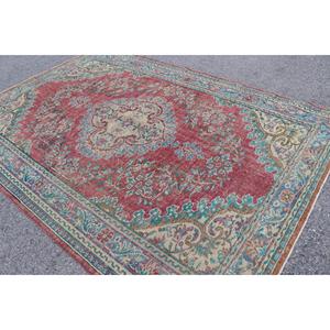 Tapis turc, tapis vintage 7x10,3 pieds, tapis en laine rouge et bleu uni - Product Image 4