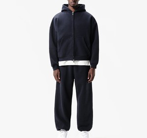 Logo personnalisé lourd 450GSM coton polaire vierge survêtement zippé pantalon de survêtement et sweat à capuche baggy ensemble survêtements pour hommes - Product Image 3