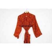 Bata Larga Íntima y Sexy de Mujer para Fiesta, Estilo Kimono Sari de Seda con Cinturón, Bolsillos Delanteros y Confección Artesanal de Patchwork