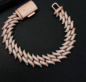 Pulsera de eslabones cubanos de diamantes de moissanita de Ley 925 de oro rosa y plata, collar, joyería Unisex de estilo cubano Popular - Product Image 2