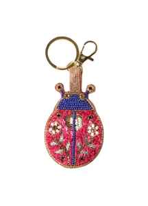 Llavero y accesorios para bolsos con diseño redondo, bordados con cuentas de colores negros, de la India. - Product Image 5