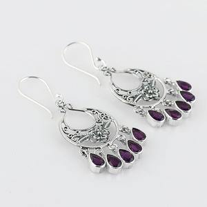 Boucles d'oreilles pendantes en améthyste, argent sterling 925 massif, coupe ronde brillante, unisexe, plaqué or, bijoux tendance - Product Image 3