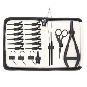 Kit d'outils pour extensions de cheveux en micro-anneaux en acier inoxydable noir, réutilisable, avec boucle de sectionnement, crochet, ciseaux, aiguilles, outils de séparation - Product Image 1