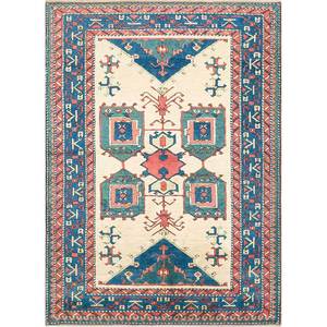 Tapis en laine noué à la main Nuray Blue, motif géométrique, tapis rectangulaire pour couloir, décoration de salon, taille 9x12 pouces, idéal pour les voitures - Product Image 1