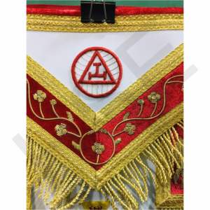 Delantal de Alto Sacerdote Masónico del Arco Real (PHP) de Terciopelo Rojo con Bordado a Mano de Hilo Dorado y Flecos, Regalia Masónica - Product Image 4