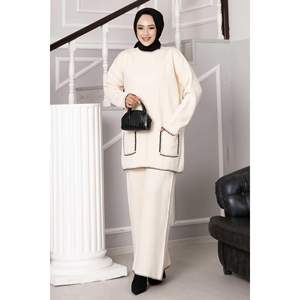 Shepherd Stitch Pocket Detailed Knit Conjunto de 2 Piezas Crema - Product Image 4