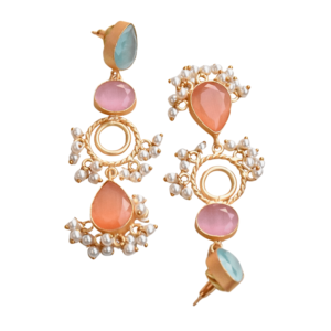 Boucles d'oreilles longues Laxmi Jewellers plaquées or avec pierres naturelles et cristaux, bijoux fantaisie pour femmes, boucles d'oreilles tendance - Product Image 5