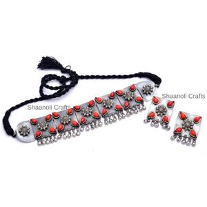 Collar de Gargantilla tribal de aspecto bohemio grueso con esmalte antiguo de plata y joyería de diseñador de piedras preciosas para ropa de reunión familiar - Product Image 3