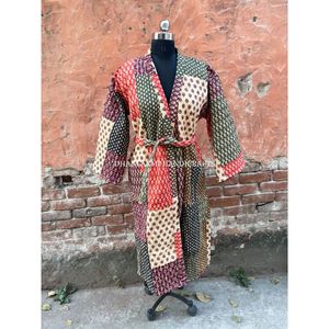 Bán Sỉ Áo Choàng Hai Mặt & Miếng Vá Cotton Ấn Độ Áo Choàng Ngủ Nữ Dài In Họa Tiết Hippie Áo Choàng Tắm Kiểu Kimono - Product Image 5