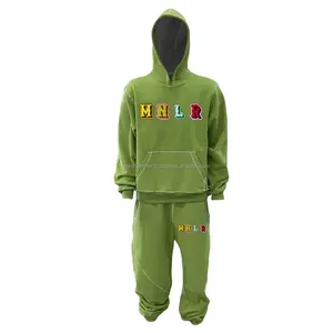 Người Đàn Ông Thời Trang Của Tracksuits Màu Xanh Lá Cây Màu Sắc Làm Bông Chạy Bộ Chạy Theo Dõi Phù Hợp Với Với Tùy Chỉnh Thêu Biểu Tượng