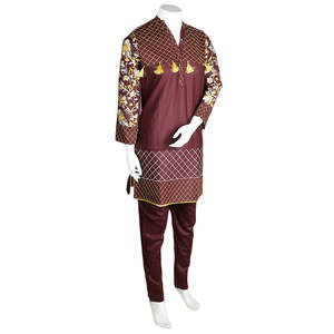 Traje de Dos Piezas de Algodón Bordado para Mujer - Marrón Oscuro - Product Image 4