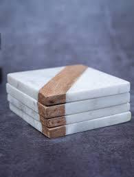 Vente en gros de sous-verres en bois de marbre naturel de qualité supérieure tapis de thé et de café de forme personnalisée tampons hexagonaux carrés étanches à la chaleur - Product Image 4