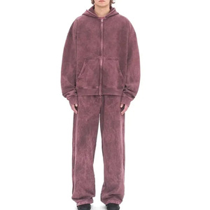 Vente en gros personnalisé lavé à l'acide hommes survêtement 100% coton lourd polaire à capuche fermeture éclair complète respirant meilleur matériel hiver - Product Image 3