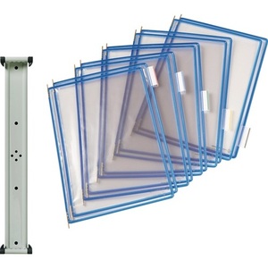 Wall Mount Display <b>Shelf</b> for 10 Blue Panels with <b>Wire</b> Frame Plastic Coated Fits DIN A4 Tariff Folders - Product Image 1