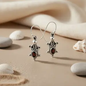 ต่างหูเงินแท้ 925 ประดับพลอยโกเมน สำหรับผู้หญิง เครื่องประดับแฟชั่น - Product Image 2