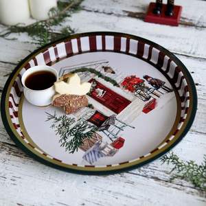 ต้นคริสต์มาสสีเขียวถาดเสิร์ฟที่บ้านโลหะทรงกลม Ø315มม. การออกแบบศิลปะสมัยใหม่ที่สร้างสรรค์ทำจากทองแดงสำหรับห้องนั่งเล่นและงานเลี้ยง - Product Image 4