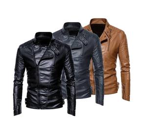 เสื้อโค้ทเข้ารูปใหม่ S-5XL แจ็กเก็ตหนังแนวสตรีทสำหรับผู้ชายเสื้อแจ็กเก็ตหนังพียูสำหรับขี่มอเตอร์ไซค์ฤดูหนาวคอตั้งเสื้อกันลมแบบลำลอง - Product Image 5