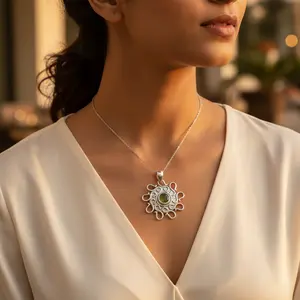 สร้อยคอจี้เงินแท้ 925 ประดับเพอริดอท สำหรับผู้หญิง ของขวัญ เครื่องประดับ - Product Image 2