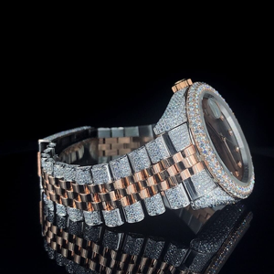 Reloj Cronógrafo de Acero Inoxidable con Probador de Diamantes, Esfera Marrón, Tono Oro Rosa, Reloj de Pulsera de Lujo para Hombre - Product Image 3